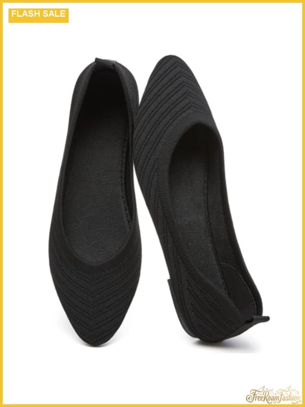 Women's Pointed Toe Knit Ballet Flats Foldable Slip-On Dress Shoes